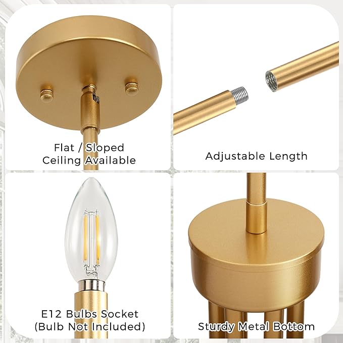DORESshop Modern Chandelier for Dining Room, 6-Light 28" Gold Farmhouse Chandelier for Dining Room, Dining Light Fixtures Over Table for Bedroom Hall Kitchen Living Room
