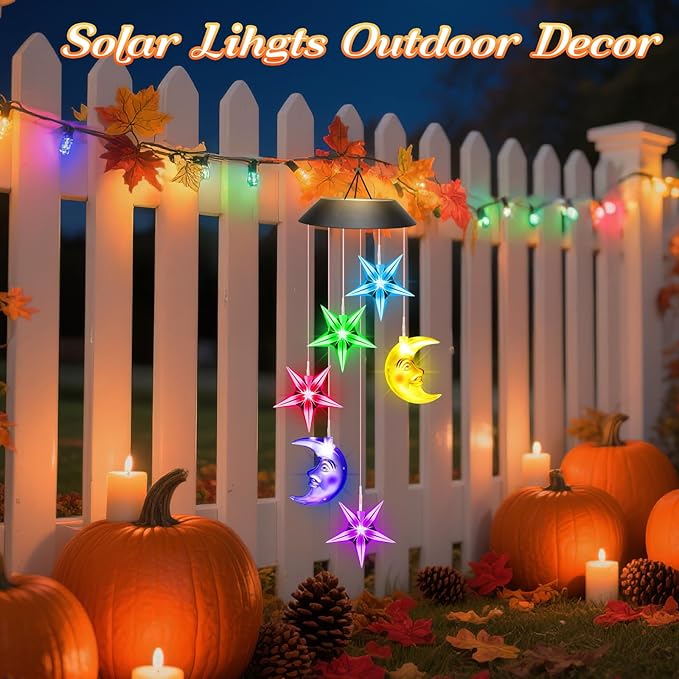 Winzwon Solar Lights Outdoor Moon Star Wind Chimes for Outside | Birthday Gifts for Women Mom Grandma Her Wife Mothers Day Christmas Garden Yard Patio Porch Deck Hanging Decor