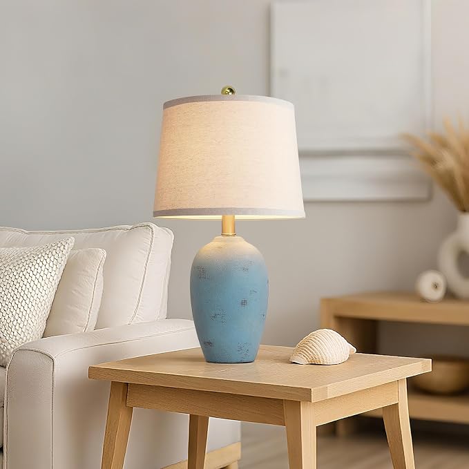 AIEAMPDO 21'' Set of 2 Coastal Small Ceramic Lamps for Bedroom | Traditional Nightstand Bedside Desk Table Lamp for Living Room Office Dorm, 2 Bulbs Included