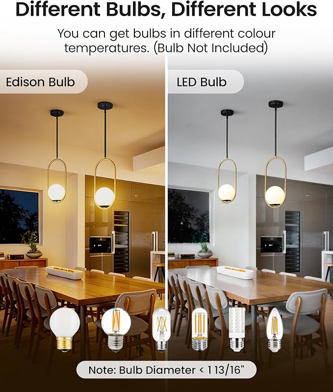 Yunnix 3 Pack Pendant Lights Kitchen Island, Pendant Light Fixtures, Modern Black and Gold Globe Glass Pendant Lighting, Mid Century Chandelier One Light for Bathroom Bedroom