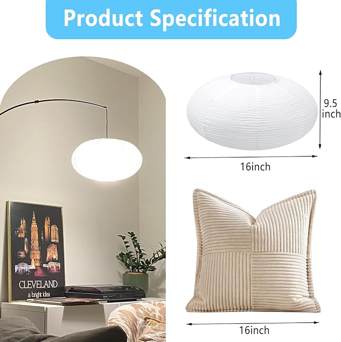 2Pack White Oval Paper lanterns 16”, Chinese Japanese paper lantern lights Paper Lamp shade for Home Decor Wedding Birthday party decorations(White-16inch-2PCS)