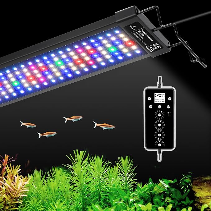 fishkeeper 24/7 Led Aquarium Light with Auto Time Sync, 24-32 Inch | Full Spectrum Aquarium Light with Auto On Off Timer, DIY 5 Weather Mode, 10 Colors, 10 Brightness for Plants, Memory Function