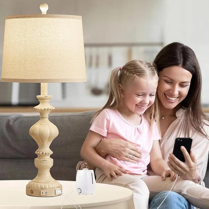 SAIWEYA 27.5" Farmhouse Table Lamps Set of 2, 3 Way Dimmable Touch Lamps | Touch Control, Dimmable, USB C+A Ports & AC Outlet, Bulbs Included, Bedside Nightstand Lamp for Living Room, Bedroom