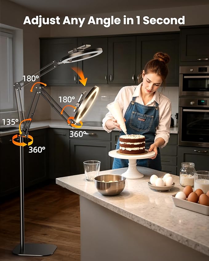 Ring Light with Stand Tripod for iPhone – Upgrade 1800 Lumens 10” Overhead Phone Tripod with Light, 2X Brighter Lighting for Video Recording, TikTok, YouTube, Streaming & Content Creator Essentials
