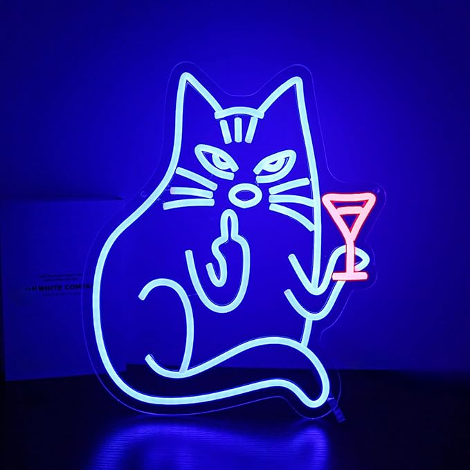 Neon Sign, HSJNJKFU Blue Cat Neon Signs for Wall Decor Cat Led Light Up Sign for Bedroom Wall Decor Funny Animal Sign Room Birthday Party Home Decor USB Powered