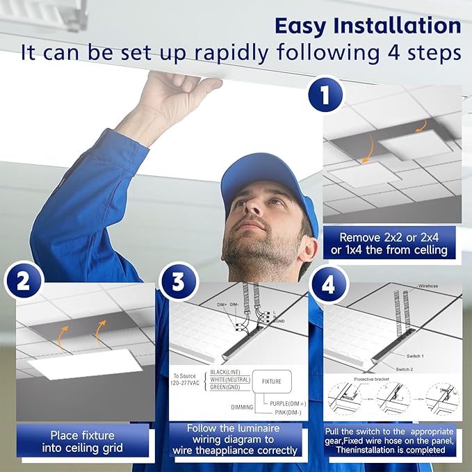 LED Flat Panel Light LED Drop Ceiling Light Fixture, 5 CCT 3000K-6500K Adjustable & 5 Wattage Selectable Recessed Back-Lit Fixture for Office, ETL Listed(24Pack 2x4)