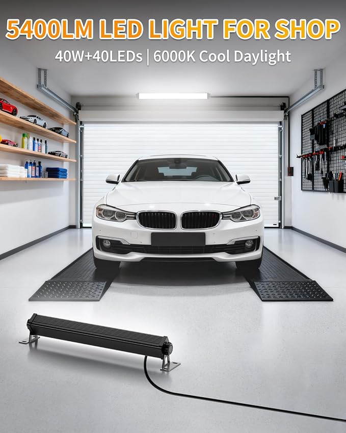 40W LED Shop Lights with 6.6FT Cord, Swtich, 5400LM Plug in Garage Light, 6000K Daylight Work Lights for Garage, Workshop, Warehouse, Indoor (4 Pack)