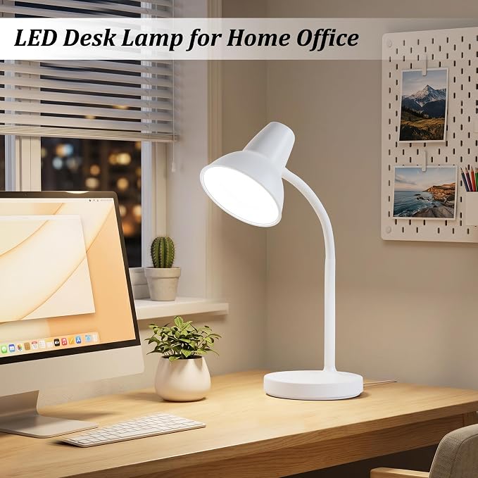 LED Desk Lamps for Home Office, Flexible Gooseneck Eye-Caring Study Lamps | Energy-Saving Desk Light, Anti-tip Heavy Duty Bedside Reading Light, Desk Lamps for College Dorm, Home Office, with 1.6m Cord