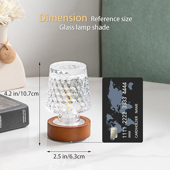 Mini Battery Lamp, Vintage Sleep Nightlights with Timer, Battery Operated Night Lights for Adults，Cordless Glass Sleep Warm Nightlights, bedside lamps, Night Lamp for Bedroom, Crystal
