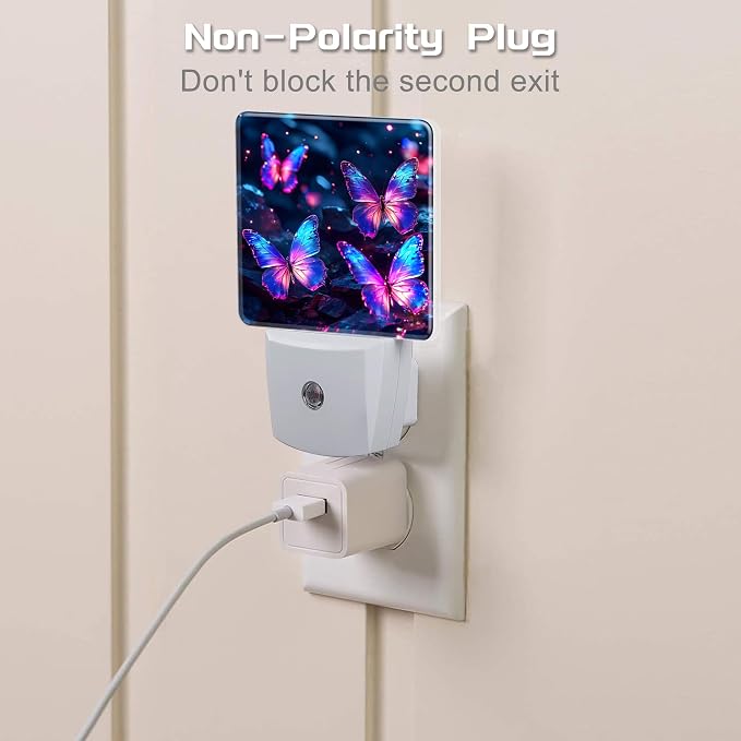 Glowing Purple Butterflies Night Light Plug into Wall, Neon Butterfly Dusk to Dawn Night Light,0.5w Energy Saving Sleep Friendly Nightlights for Kids Boys Girls Home Decor