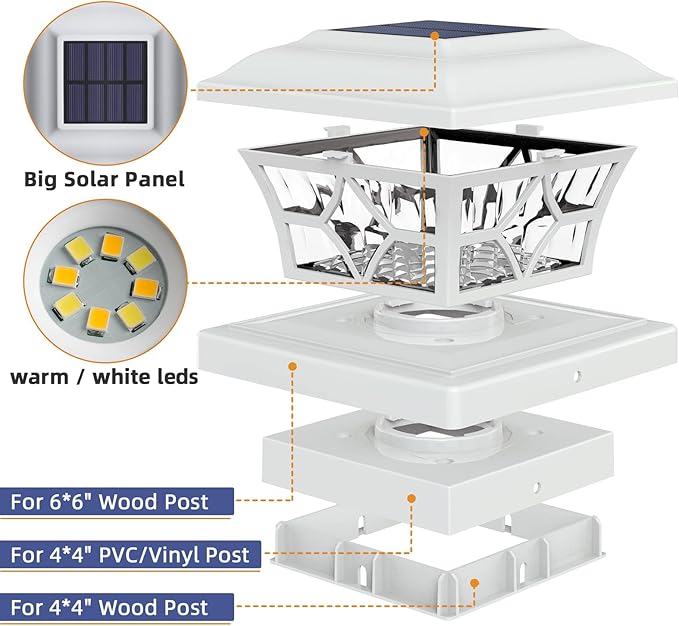 APONUO Solar Post Cap Lights 12 Pack with 1000mAh Battery - for 4x4 5x5 6x6 Fences, Larger Size & Longer Lasting, 2-Mode, IP64 Waterproof, for Deck Patio Yard (White)
