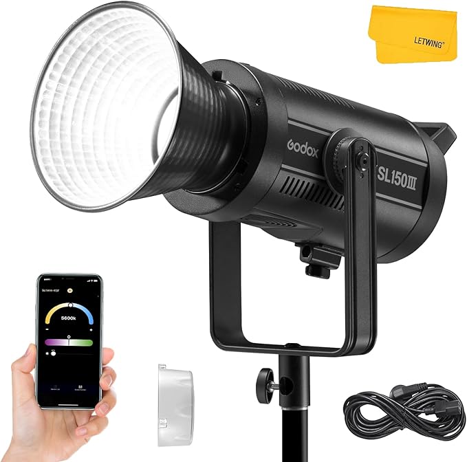 Godox SL150WIII,SL150W III SL-150WIII (SL150WII Upgraded) 160W 5600±200K Bowens Mount CRI 96 TLCI 97 Daylight Balanced LED Continuous Video Light,Ultra Silent LED Photography Light with 8 FX Effect