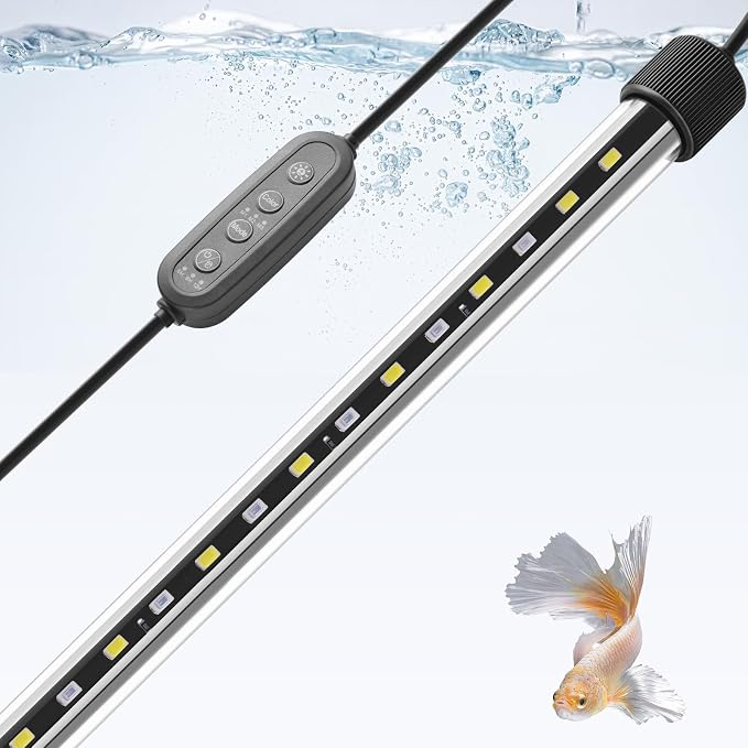 Dirvin LED Fish Tank Light with Timer, 24/7 Mode & 3 Color Aquarium Light | Submersible Adjustable Brightness, IP68 Waterproof, Sunrise-Daylight-Moonlight, Auto On/Off for fresh and salt water, 10W