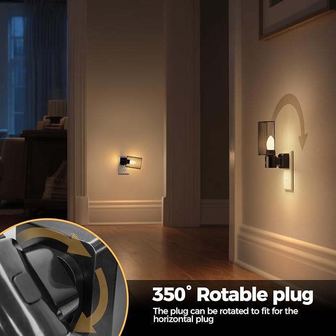 LED Night Light Plug in, [2 Pack] Night Lights Plug into Wall | Dusk-to-Dawn Sensor, Vintage Farmhouse Decor, 3 Level Brightness Adjustable, Dimmable Nightlights for Adults, Bathroom
