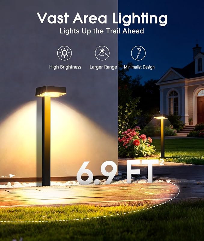 Solar Pathway Lights Outdoor, 8 Pack Garden Lights Solar Powered Path Lights with Larger LED Lens, 2 Light Modes Waterproof Outdoor Solar Light for Yard Driveway Walkway Landscape, Warm White