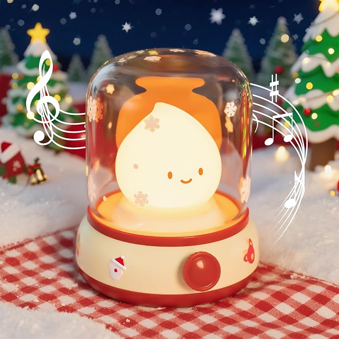 Christmas Flame Night Light, Cute Night Light with White Noise, Dimming, Rechargeable Portable Small Table Lamp, Best Idea for Christmas Gift Decor