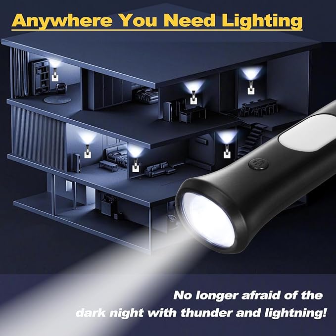 ROSSEX 4 in 1 Emergency Power Failure Lights for Home, 9 Pcs Rechargeable LED Flashlight, Automatic Turn-On Power Outage Light Plug in Wall for Snow Storm Weatheready, Black