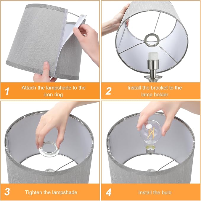 Bedroom Lamps for Nightstand, 3 Way Dimmable Silver Bedside Lamps with USB | Touch, USB C+A Ports, Bulb Included, Gray Shade, Silver, Chrome, Bed Side lamps for Night Stands, Living Room