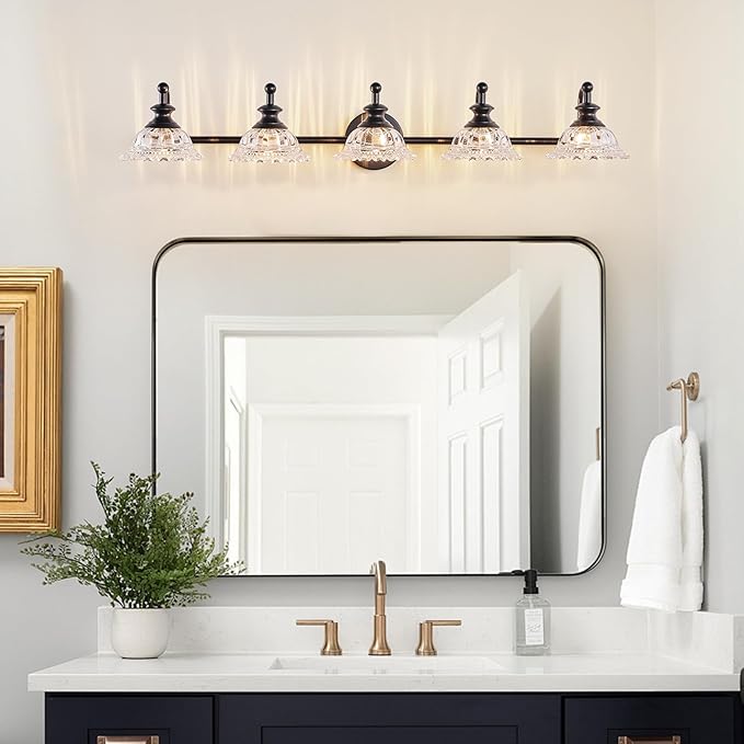 37.4" 5 Light Vanity Light for Bathroom (Exclude G9 Bulb) Black Vanity Lights for Bathroom