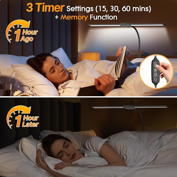 Syrinx LED Desk Lamp for Office Home – Eye Caring Dual Head Desk Light with Flexible Goose-Neck, Clamp, Gesture/Wired Control, 50 Lighting Modes with Memory/Timer, Table Lamp for Study, Drafting