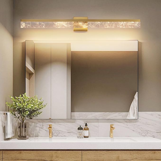AIJIASI 39-Inch Brushed Gold Vanity Light Fixture, 28W Dimmable LED Modern Light Bar for Bathroom Mirror, Restroom, Bedroom (3000K)