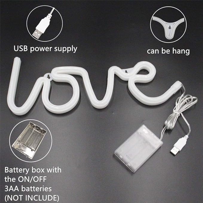 Neon Love Signs Light LED Love Art Dorm Decor Sign-Wall Decor-Table Decor for Valentine's Gift Girls Room Kids Room Living Room House Bar Pub Hotel Beach Recreational Battery or USB Powered Light
