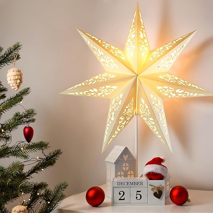 IMIKEYA Christmas Star Paper Lantern: 45cm Star Lamp Shade Paper Lantern Lamp Decorations Hollow out Hanging Lamp Shade for Christmas Wedding New Year Party Decorations (White)