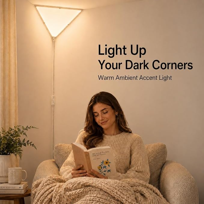 Corner Light with Switch, Triangle Corner Lamp, 1 Pack | White Acrylic Shade, Plug in Ceiling Light Safe for Kids & Pets, Ceiling Corner Lights for Living Room, Bedroom Dark Corner