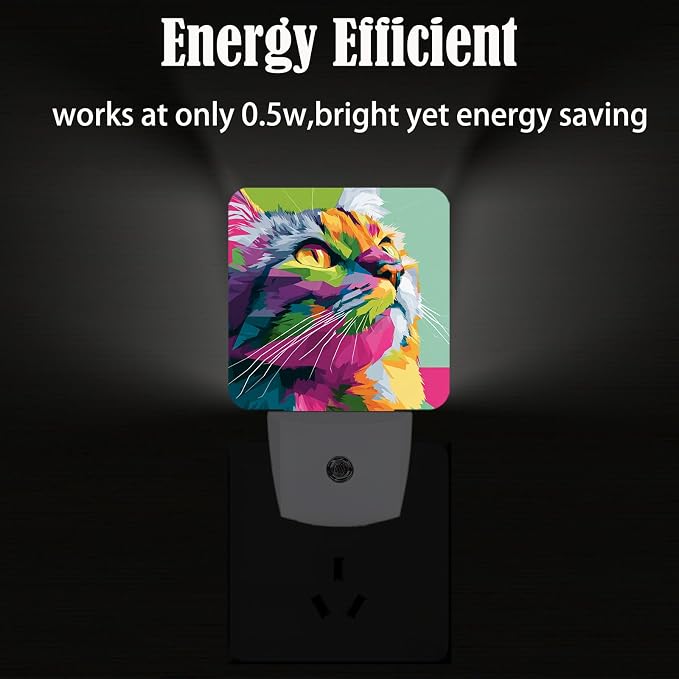 Colorful Cat Night Light,Plug-in Nightlights Auto Sensor Night Lamp Dusk-to-Dawn Lamp Home Decor for Nursery Children Girls Boys