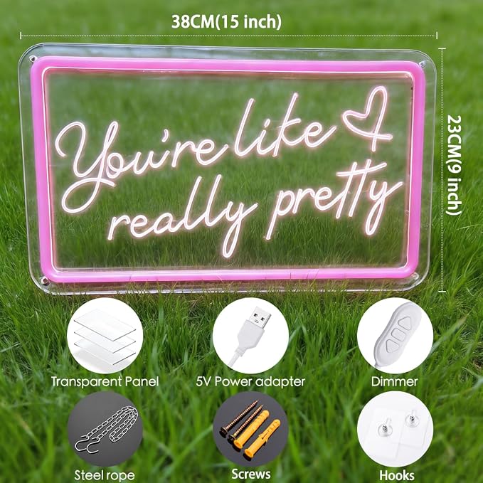 Your like really pretty neon sign 15 * 9 inch for pink room decor,neon signs with dimmer and USB for teen girl room decor