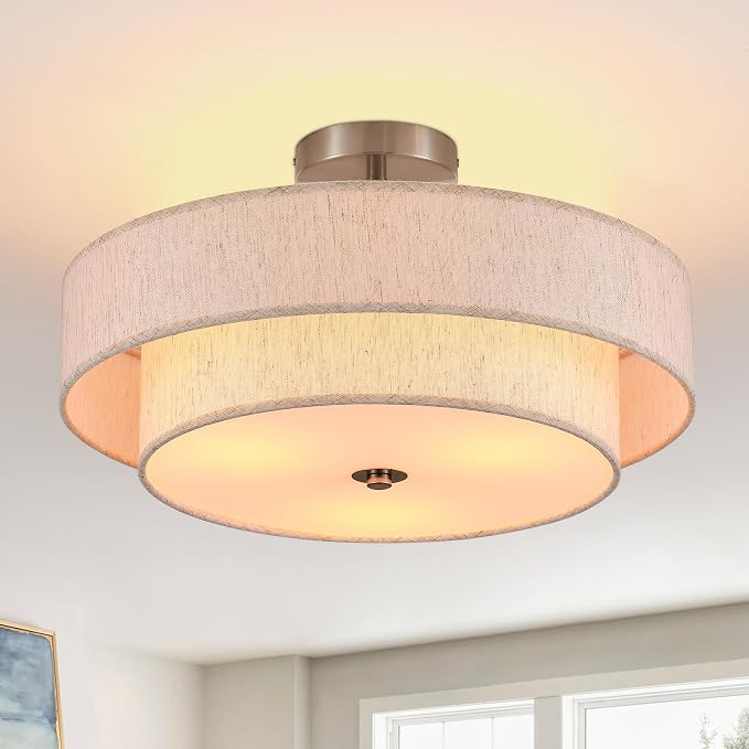 18" Chrome Semi Flush Mount Ceiling Light, 3-Light Drum Fixture | Widluth 18" Chrome Semi Flush Mount Ceiling Light, 3-Light Drum Fixture
