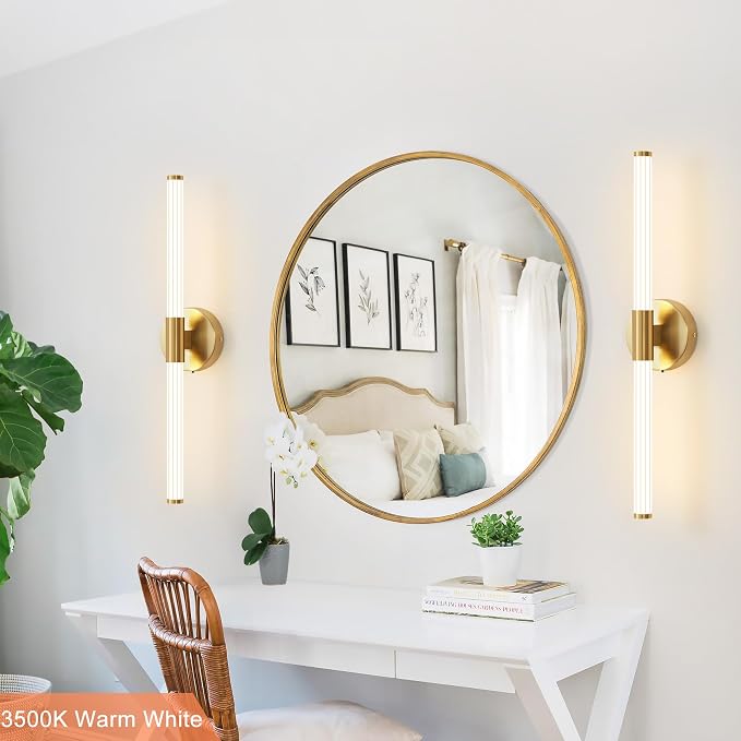 Gold Wall Sconces Set of Two Hardwired LED Vanity Light 23" | Dimmable 5CCT LED Bathroom Light Fixtures, 360° Full Lighting, Modern Vanity Light Bar for Bathroom Mirror