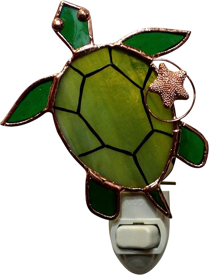 Gift Essentials Sea Turtle Plug in Night Light - Stained Glass Nightlight with On/Off Rocker Switch - Includes One 4 Watt Replaceable Incandescent Warm Glow Bulb