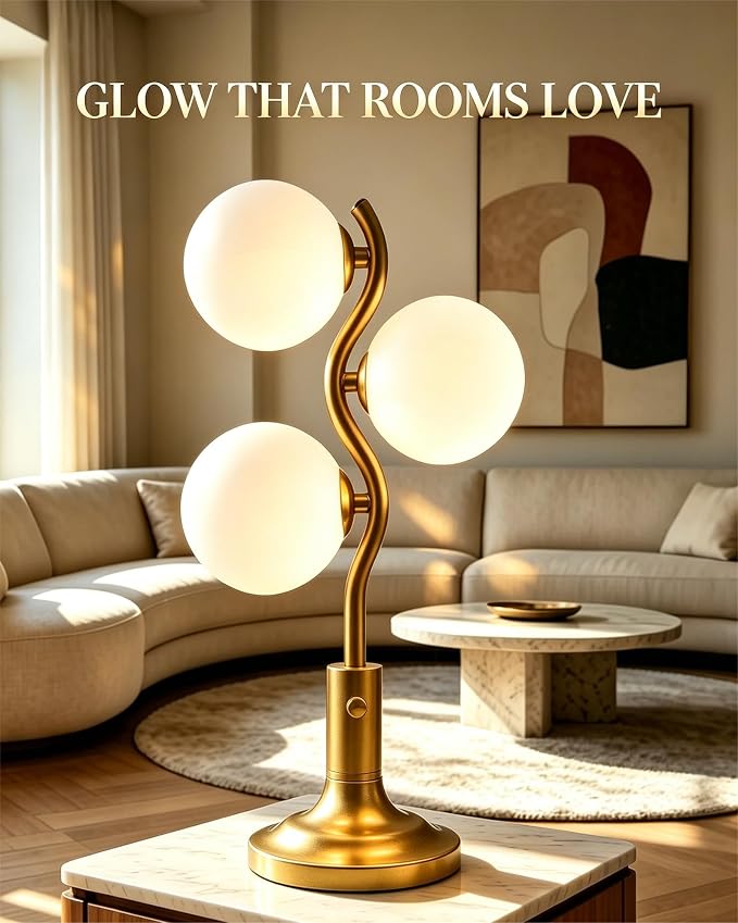 Globe Gold Table Lamp for Bedroom Gift Dimmable G9 3 Bulbs Included | Modern Round Ball Lamp Nightstand Desk Lamp Ambient Warmwhite Bedside Lamps for Living Room Dining Party Home Office Decor