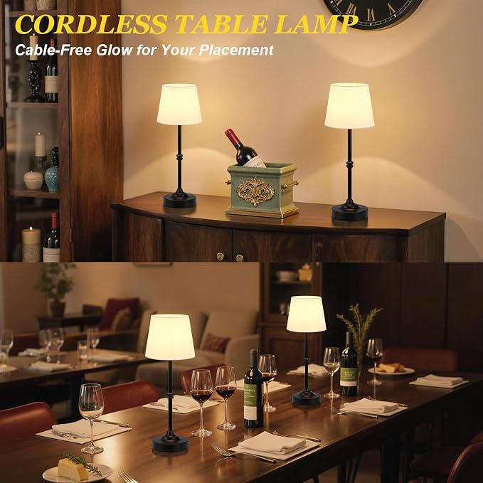 Kakanuo Rechargeable Cordless Table Lamp Black - 1 Pack 4000mAh Battery Operated Lamp, 3000K Warm Light, Touch Control Stepless Dimming, for Bedside, Dining Table, Home Decor
