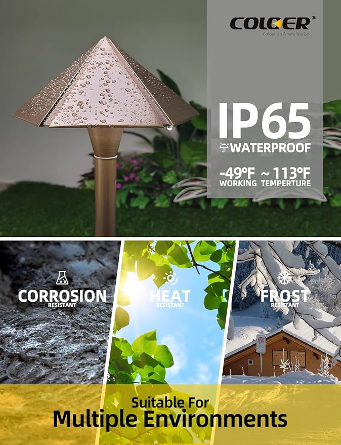 COLOER 1-Pack Brass12V Low Voltage Garden Path Lights Outdoor(605B) | with 2W 2700K 180LM LED G4 bulb, 7.9" Shade 23.2" Tall, Bronze, Heavy Duty LED Pathway Lights Outdoor Wired