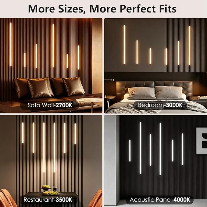 5CCT Wall Panel Lights 6PCS LED Light with 2700K-5000K Selectable | Touch Control, Stepless Dimmable, Self-Adhesive LED Lights for Wood Slat Wall Panels, WPC, Acoustic Panels & Home decor