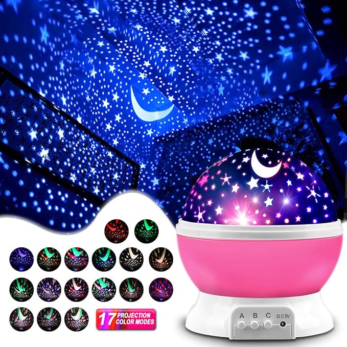 Star Projector Night Lights for Kids - Fun Gifts for 1-4-6-14 Year Old Girls Night Light Projector Rotating Star Sky Moon Light Projector for Kids Bedroom Decor -Pink