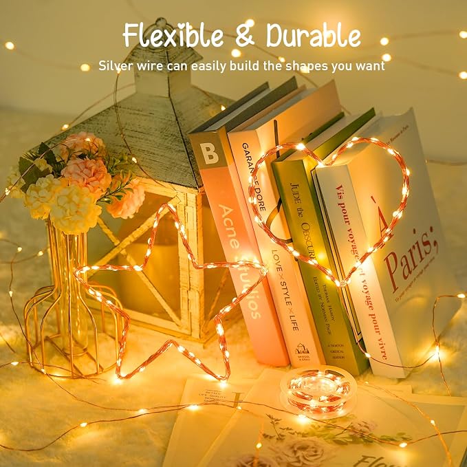 JMEXSUSS 2Pack Fairy Lights Battery Operated, Total 200LED 66ft, Warm White | With Remote, Timer, 8 Modes, Battery Powered Christmas Lights, Twinkle String Lights for Bedroom Tree Indoor Outdoor Decor