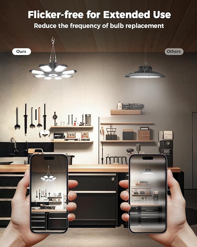 Plug in Garage Light 2 Pack, 25000LM Linkable LED Shop Light with 9.84ft Power Cord and Switch, 8 Foldable Panels, 6500K Work Lights for Garage, Workshop, Utility Room (Built-in Outlet)