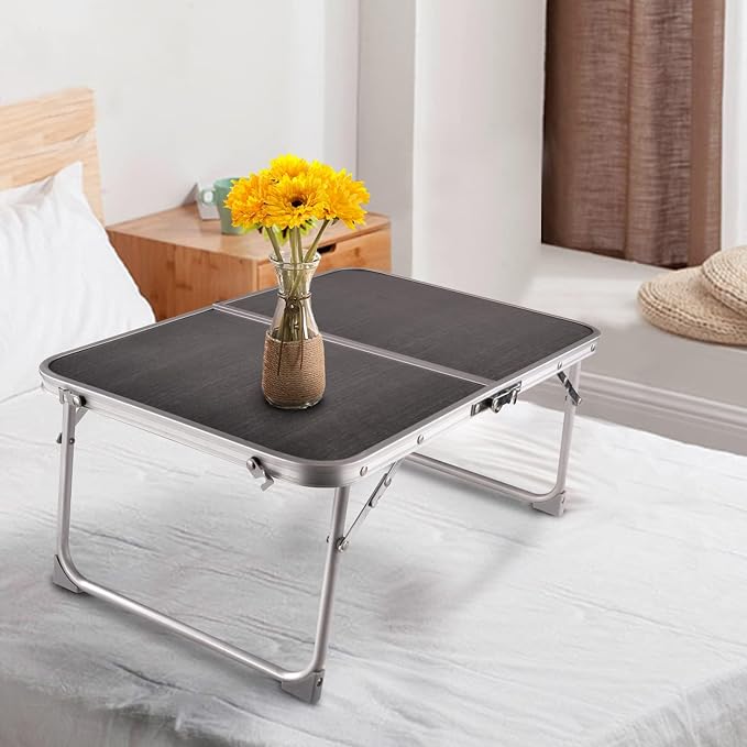 Foldable Laptop Desk, Portable Bed Table with Hidden Storage, Gray | 23.6 x 15.3 in Work Surface, Hidden Storage, Aluminum Frame, Anti-Slip Feet, Carry Handle, Safety Locks
