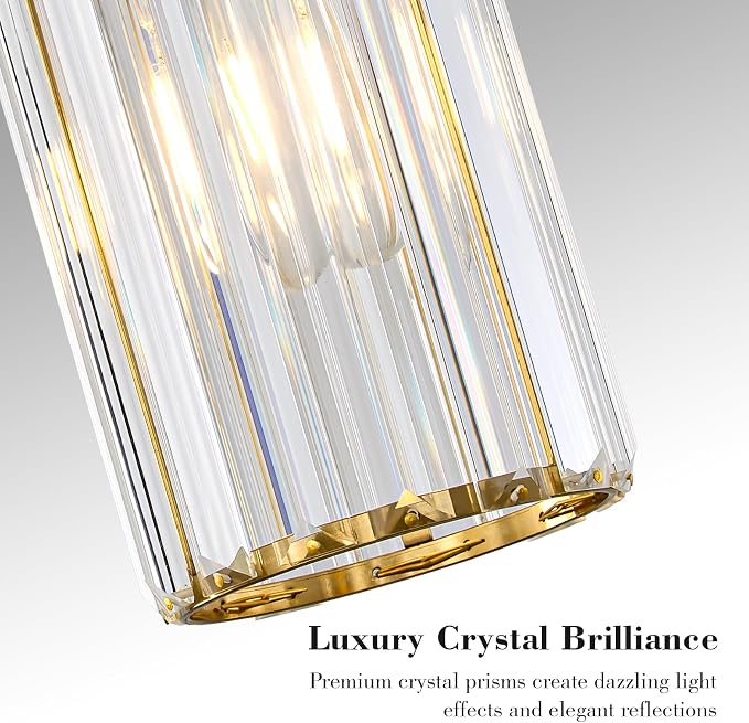 5.1" Mini Modern Brushed Gold Crystal Kitchen Island Pendant Light | Small Crystal Glass Shade, Sparkling Crystal Reflection, Customizable Hanging Height,Fits Most Ceilings, Modern Brushed Brass
