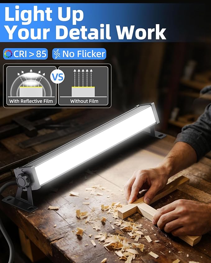 40W LED Shop Light 5400LM Brighter, Plug in Garage Light with On/Off Switch & 6.6FT Cord, 6000K Daylight White Workshop Bay Lighting for Garage Workbench Warehouse Factory Basement, 2 Pack