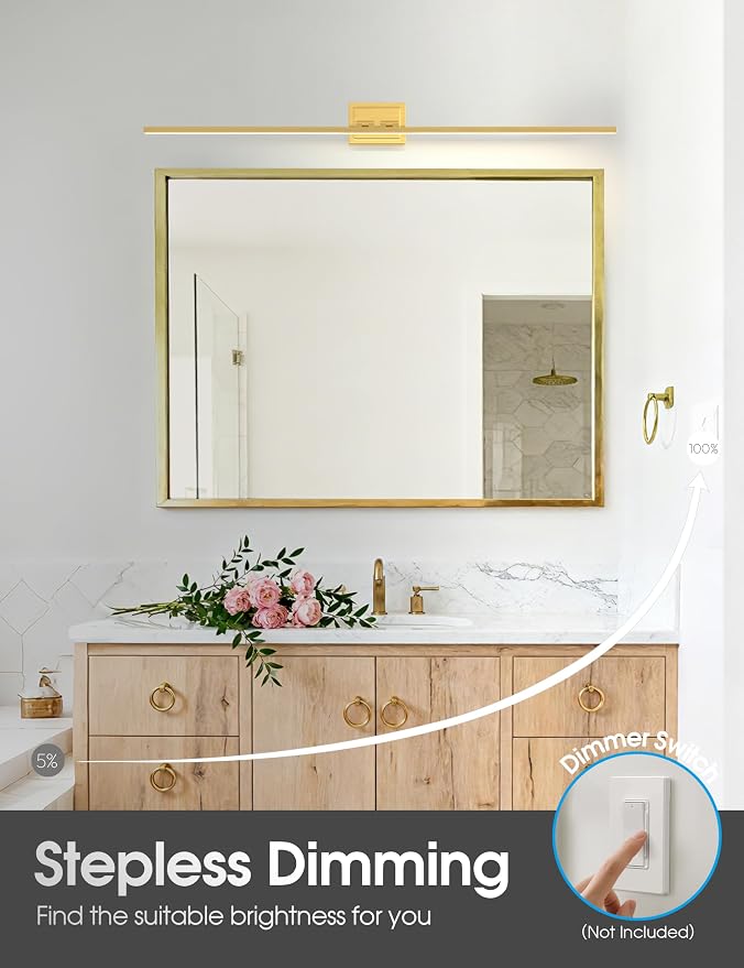 VOLISUN Bathroom Vanity Light 55 inch, 36W Dimmable 5CCT Led Bathroom Light Fixture Over Mirror, Gold Bar Vanity Light for Bathrooms-ETL Certificated