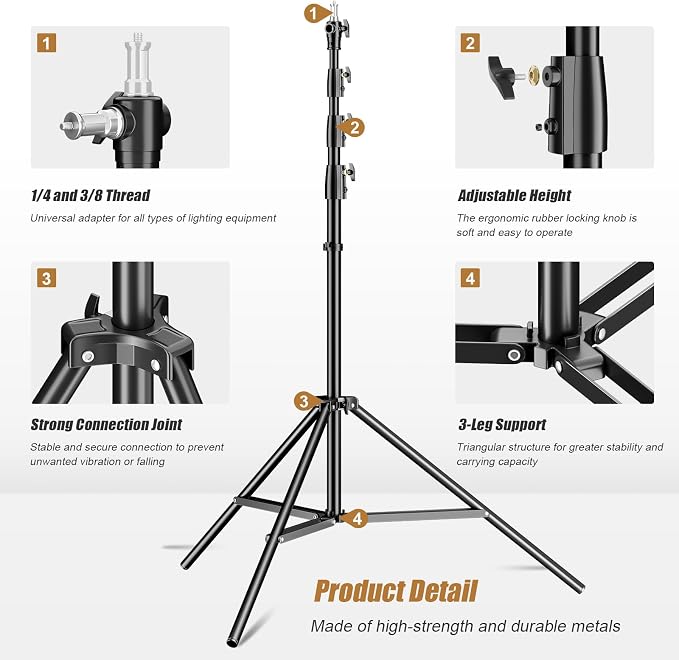 Godox 380F Heavy Duty Light Stand 150in/12.6' Tripod Stand Adjustable 110cm-380cm Spring Cushioned Photography Light Stand with 1/4” to 3/8” Screw Adapter for Strobe,LED Video Light,Monolight, Softbox