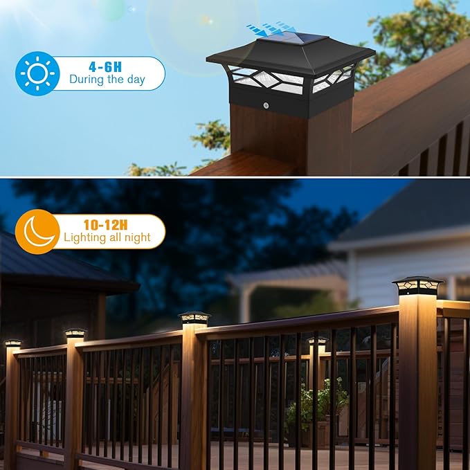 Solar Post Cap Lights Outdoor 12pack, Waterproof Solar Powered Deck Fence Post Lights for 4x4 Wood/Vinyl Posts, Solar Outdoor LED Light with Cool/Warm Lighting Decorate Garden Patio Porch…