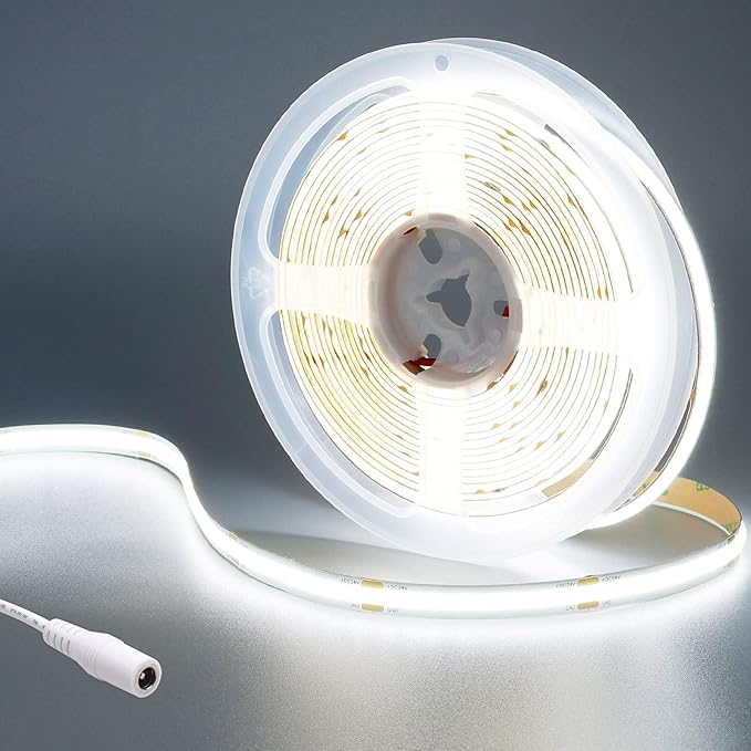 24V COB LED Strip Light Cool White 6000K 2400LEDs 16.4ft(5M) CRI 93+ 4500lm Uniform Glow Dotless Flexible IP20 Not Waterproof LED Tape Lights for DIY Bedroom Kitchen Home Decor(No Power Supply)
