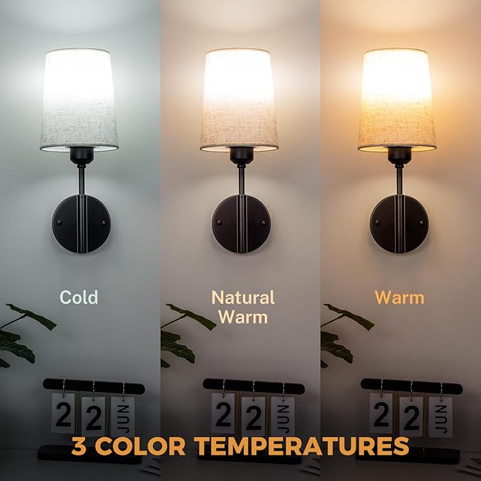 Wall Sconces Battery Operated, Battery Operated Wall Sconce with 13000mAh Magnetic Bulbs and Remotes, Rechargeable Wall Sconce Set of 2, Wireless Black Wall Lamp/Lights for Bedroom, Linen