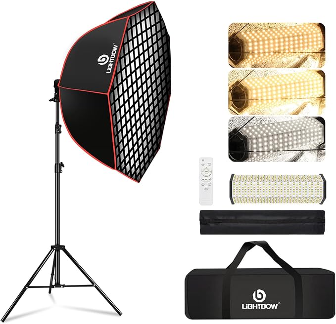 Light Box Photography Lighting Kit:37" Octa Softbox,Honeycomb Grid,110W LED Lamps,RC,Tripod Stands for Studio Light,Video Recording,Portraits,Model/Food/Pet/Baby/Product Shoots & Live Streaming