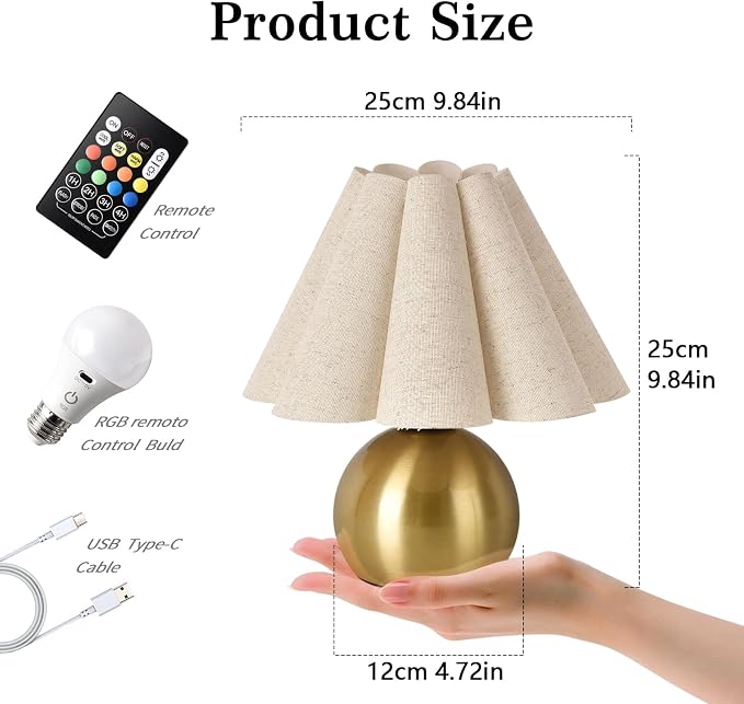 Ziqqeelam Rechargeable Cordless Small Table Lamp, Battery Operated Remote Control Gold Mini Table Lamps for Bedroom Nightstand, Cute Small Table Lamp for Small Spaces for Kitchen Counter, Bookshelf